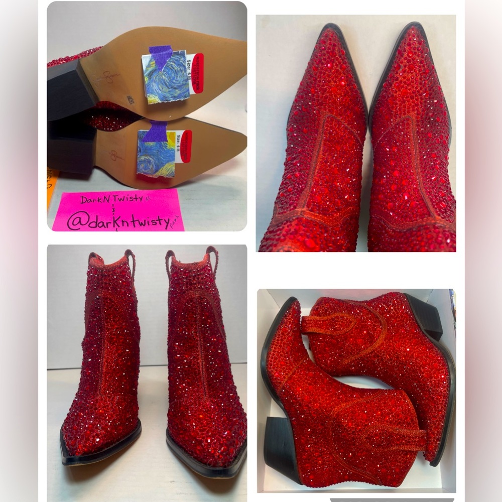 BNIB FIRST QUALITY Jessica Simpson Red Tamira 2 Rhinestone Ankle Boots 6M - Picture 6 of 16
